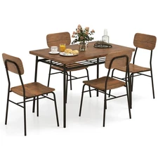 5-Piece Wood Square Kitchen Table & Chair Set w/ Metal Frame Storage Rack
