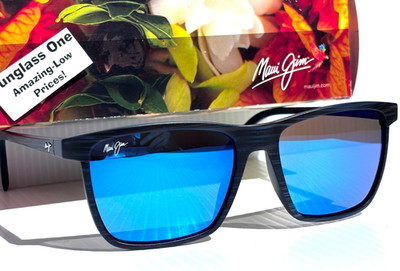 Maui Jim ONE WAY Dark Navy Stripe POLARIZED Hawaii Blue GLASS