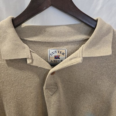 Cutter & Buck Tan Long Sleeve Polo Sweater Mens VTG Pullover Knit Size XL