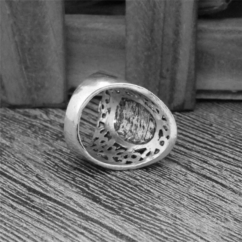 New Silver Plated Women Oval Lady Cameo Rings Antique Flower Plant Ring Band - Image 3 of 4