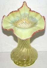 Fenton Yellow Swirl Uranium Glass Rose Crest Jack in the Pulpit 8" Vase RARE