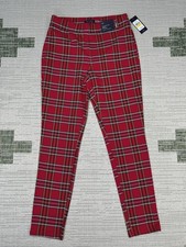 Tommy Hilfiger Pants Womens Medium Red Plaid Slim Leg Ankle New