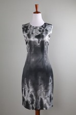 ELIE TAHARI $328 Gray Satin Lined Abstract Print Sleeveless Sheath Dress Size 6