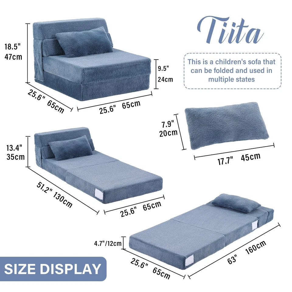 Sofá cama plegable para niños, colchón plegable cuádruple con almohada, sofá de felpa suave,... Foto 2 de 4