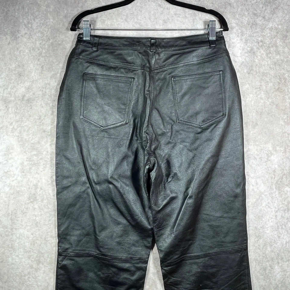 Pantalones de cuero estilo Metro para mujer 12T negros tobillo recto tiro alto motociclista Foto 4 de 4