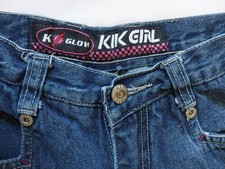 Vintage 90s Kik Girl Kikwear Rave Cargo Blue Jeans, K Glow Series w/ Neon Accent