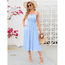 Clearlove Women's Casual Summer Midi Dress Spaghetti Strap Button Down Sleeveles