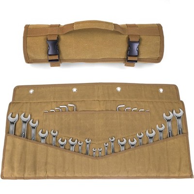 Wrench Roll 32 Pockets, Heavy-Duty 16 oz. Waxed Canvas Up Khaki