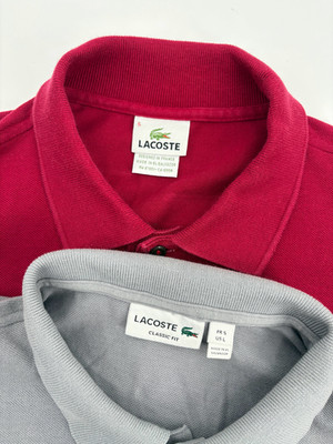 (2) Lacoste Men's Short Sleeve Polo Shirts, Maroon Red & Gray, Size 5, Large