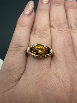 Vintage 375 9kt Gold Citrin & Granat Ring gepunzt 3,7g Beschreibung lesen