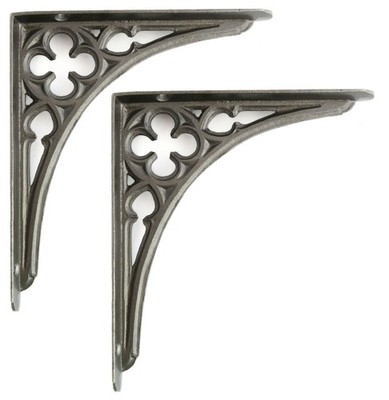 A Pair Of Victorian Neo Gothic Style Cast Iron Shelf Brackets 20cm