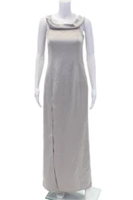 Halston Heritage Womens Off The Shoulder Evening Gown Platinum Gray Size 2