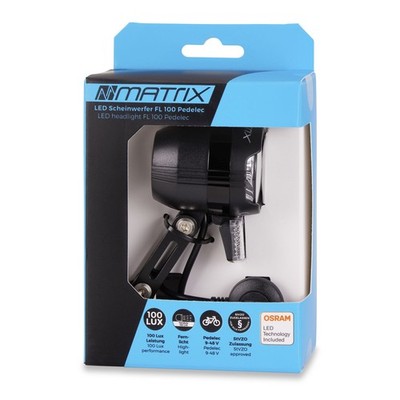MATRIX E-Bike LED Scheinwerfer Shiny E-Bike 100 LUX FL100 Befestigung: Gabelkron