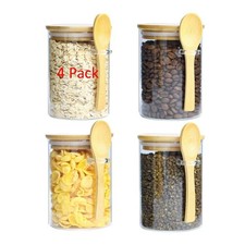 Set of Glass Jars with Bamboo Lids and Spoons 18oz Glass sensoning Storage Ja...