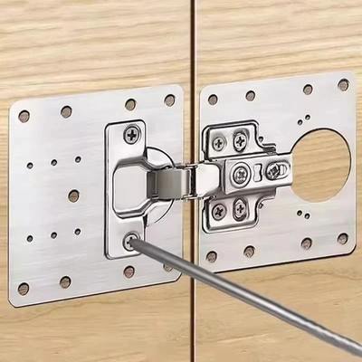 Cabinet hinge repair plate set - stainless steel cabinet door mounting brace