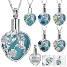 Hummingbird Sunflower Stone Heart Urn Pendant Cremation Jewelry Ashes Necklace