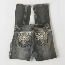 Vigoss NY Jeans Dark Wash Blue Slim Boot Cut Low Rise Embellished Size 7 /8 🔥