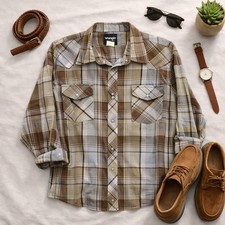Vintage Wrangler Long Sleeve Pearl Snap Brown/blue Plaid. Mens Size 3X
