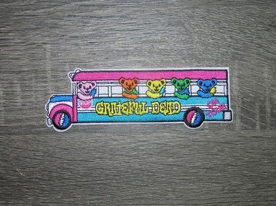 Grateful Dead Tour Bus with Dancing Bears Embroidered Iron On Patch 6'' x 2''