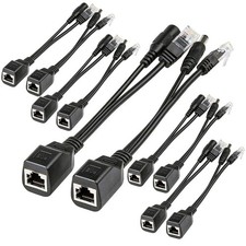 Passive PoE Injector and PoE Splitter Cable Kit 5-Pack with 2.1x5.5mm DC