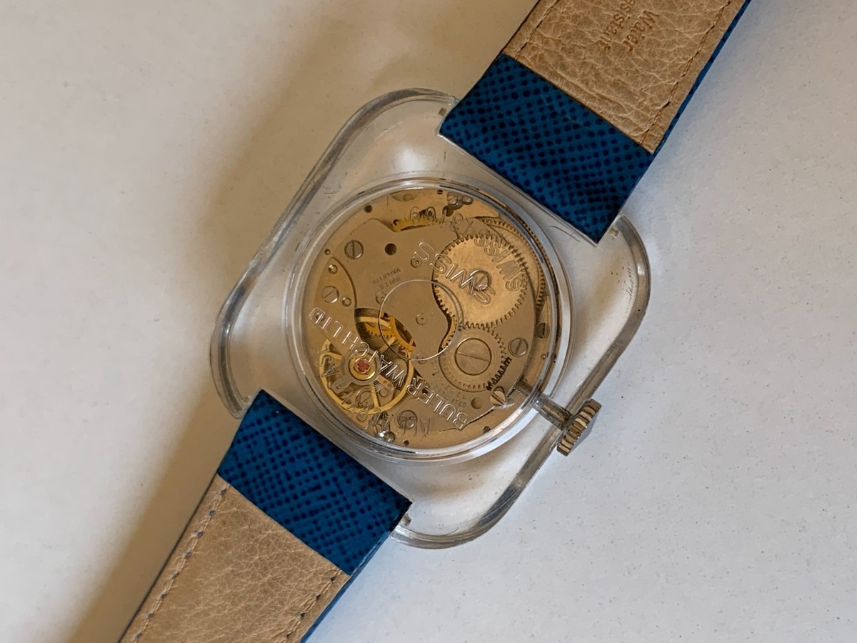 1970s Vintage Buler Jump Hour Watch All Acrylic Case Transparent