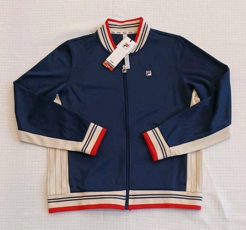 New Women's FILA Iconic Settanta Tennis Jacket ~ Navy/Fila Red