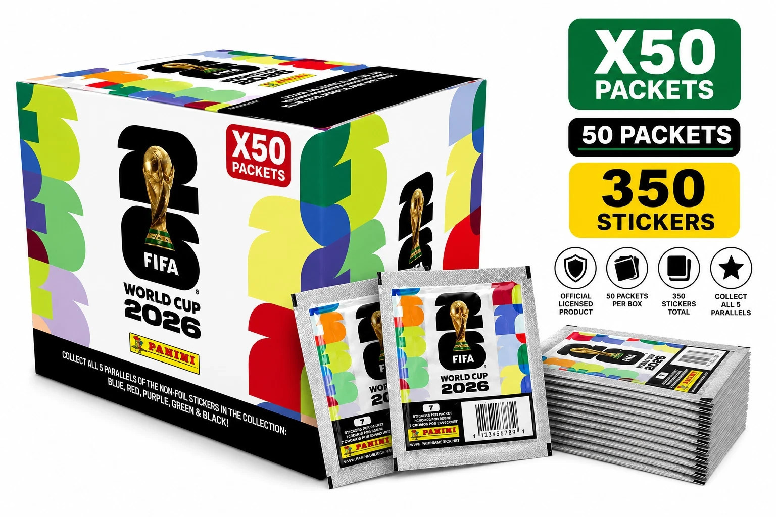 FIFA World Cup Soccer 2026 PANINI Stickers 50 Count Pack 350 Sticker Box Sealed