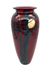 Richard Satava Studio Art Glass Red HARVEST MOON 10 3/4" Vase - Signed 1995