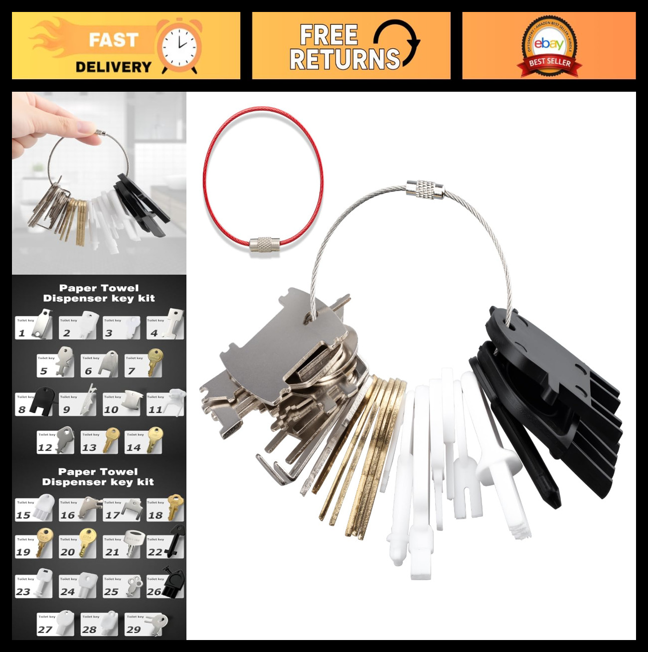 29Pcs Universal Dispenser Key Set for Paper Towel, Toilet Pa