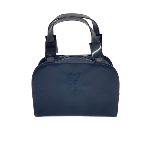 YSL YVES SAINT LAURENT Handbag Leather Navy Logo 03308i