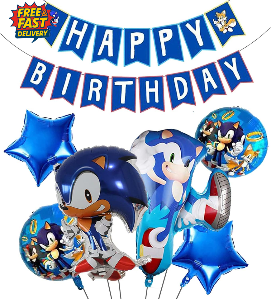 Sonic Birthday Party Decorations Happy Birthday Banner, 6Pcs Foil