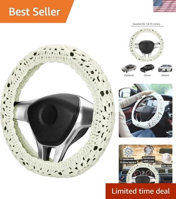 Personalized Crochet Steering Wheel Cover - Handmade for Women Drivers (14-15in)