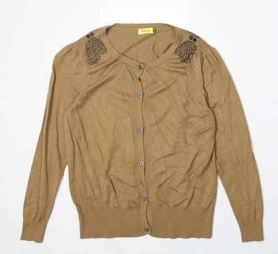 Beigefarbener Damen-Cardigan Pullover Größe 14 Max C