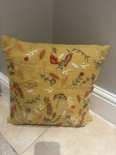 Leaf Garden Cushion - embroidered floral mustard 35x35cm - The Cotswold Company 