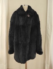 Gebrauchter Echtpelzmantel Schwarz Kaninchen Pelz  Vintage Gr. M