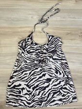 Vtg 90’s Y2K Zebra Print Halter Tie Top 96% Rayon Womens Size XS MADE IN USA