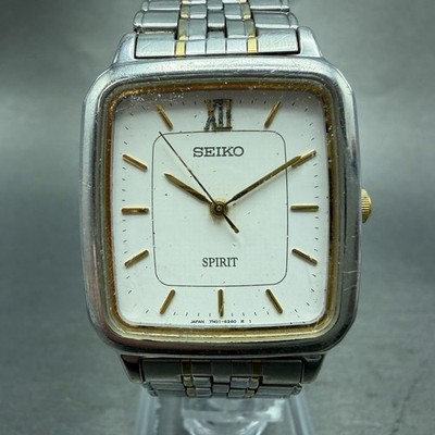 Seiko Spirit Tank Watch Men 28mm White Dial Two Tone Rectangle