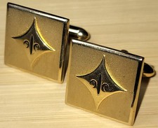 SWANK Stylized Fleur DE Lis Goldtone Square Cufflinks Signed Pre Owned 3/4" Wide