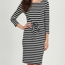Banana Republic womens Sz XS Knee Length Long Sleeve Tie Waist Dress Blue Stripe