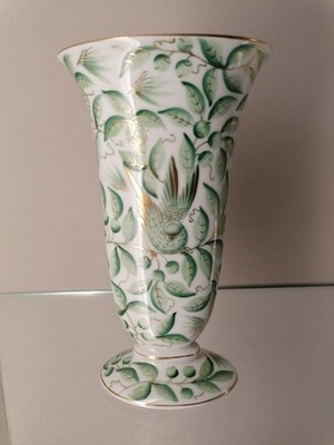 Herend Vase 6778 JARDIN ZOOLOGIQUE Paradis Vogel mit Gold selten Form