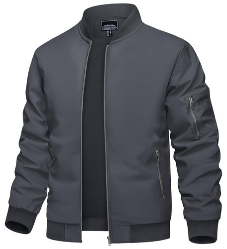 Men's Lightweight Bomber Jacket Causal Spring Fall Windbreaker Full Zip Outwear - Picture 34 of 82