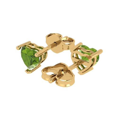 1.50 ct Heart Real Peridot Classic Stud Earrings Solid 14k Yellow Gold Push Back - Picture 2 of 11