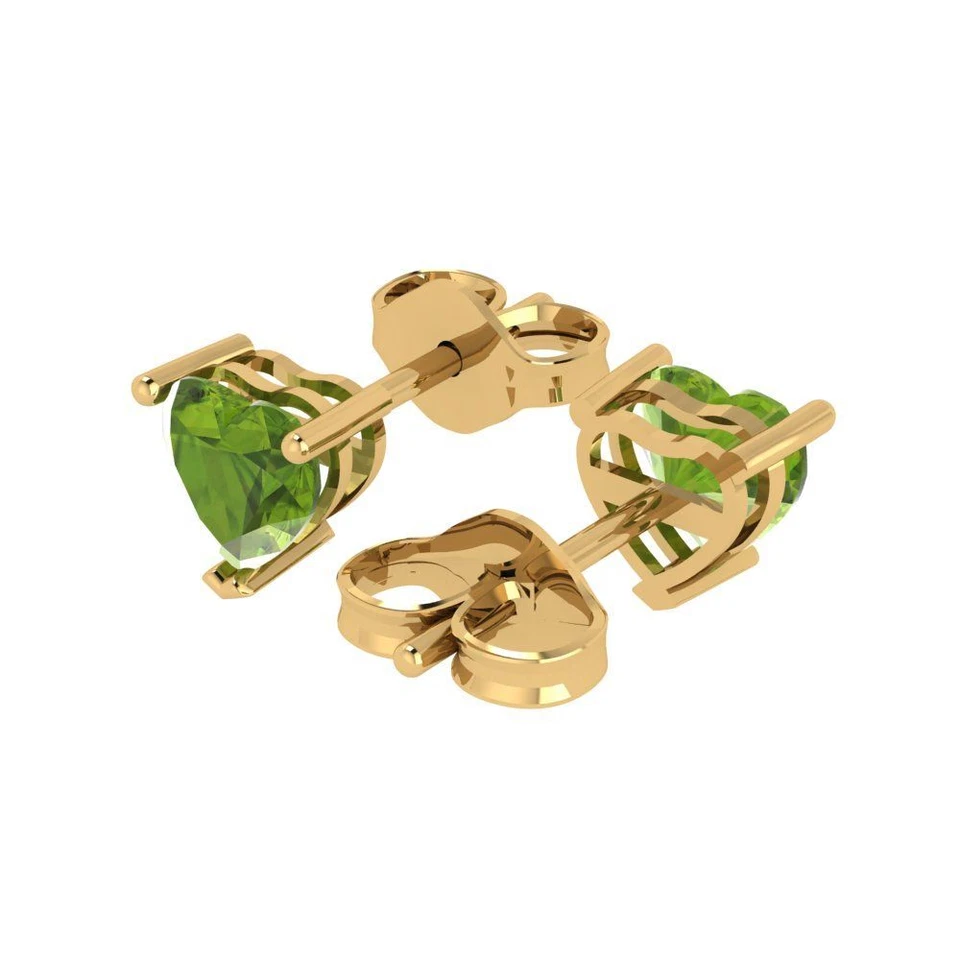 1.50 ct Heart Real Peridot Classic Stud Earrings Solid 14k Yellow Gold Push Back - Image 2 of 4