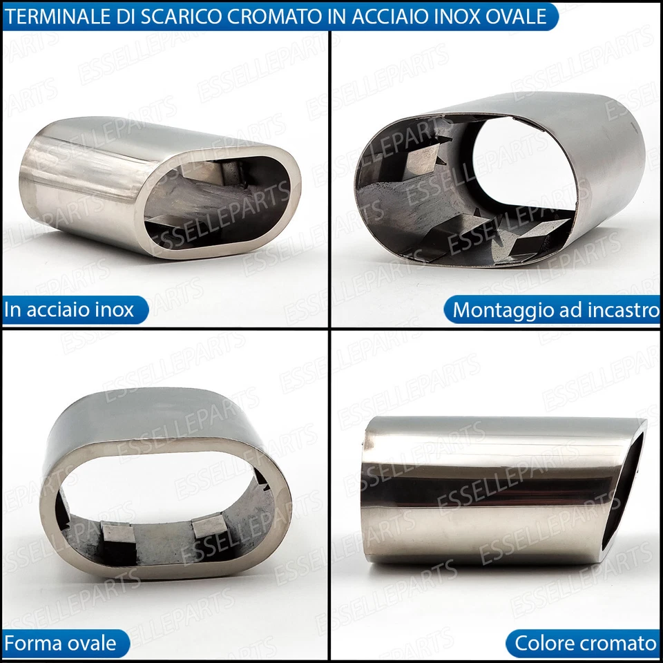 TERMINALE SCARICO CROMATO LUCIDO ACCAIO INOX BMW SERIE 1 E87 E88 E81 E82 OVALE - Immagine 2 di 4