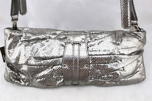 $345 KOOBA Erin Metallic Silver Snake Leather Convertible Clutch Shoulder Bag - Picture 2 of 6