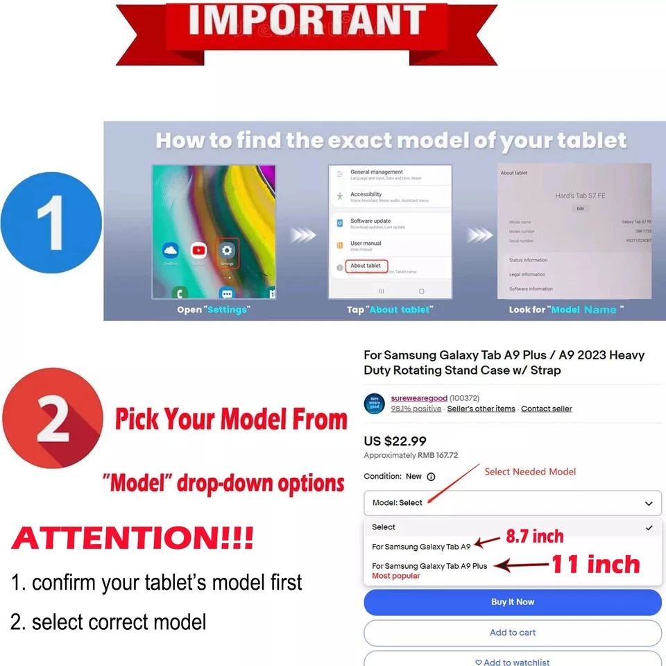 For Samsung Galaxy Tab A9 Plus/A9/ A11+ Heavy Duty Rotating Stand Case w/ Strap - Image 2 of 4