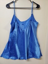 Vintage California Dynasty Blue Satin Nightgown Slip Dress Nightie Size Medium