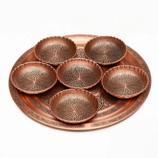 6 PCS Handmade Copper Bowls and Tray Set, Snack Bowls, Serving Appetizer Plates