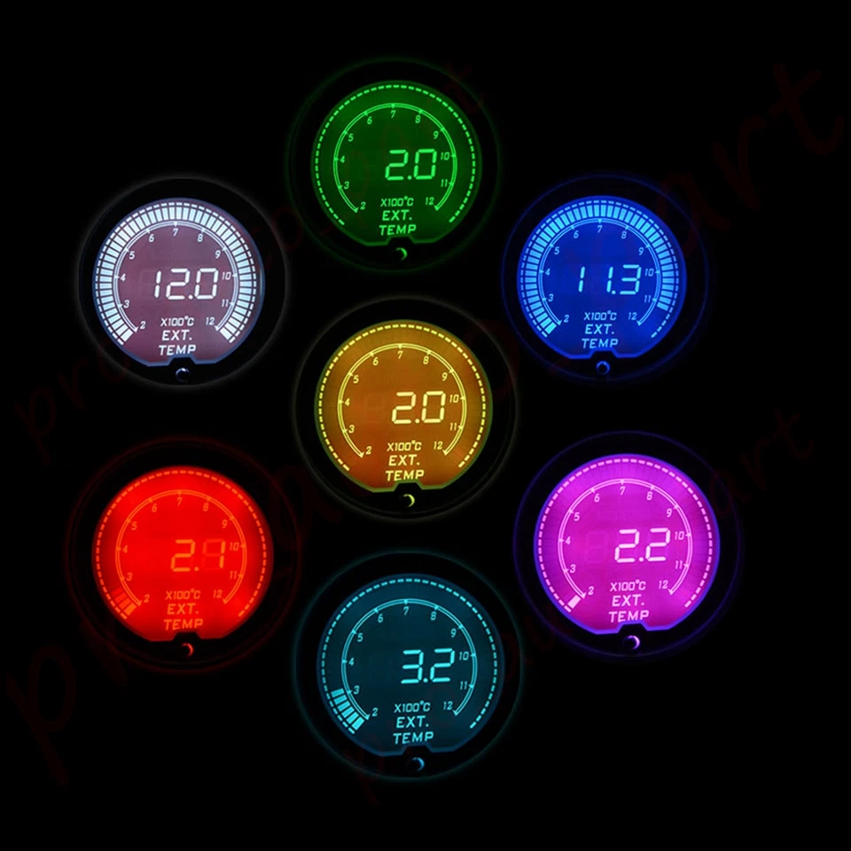 7 Color Digital LED 2" 52mm Display Exhaust Gas Temp Gauge EGT With Sensor Boat - image 2 of 4