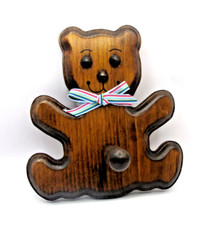Vintage Wooden Teddy Bear Wall Hook kids Room Accessory